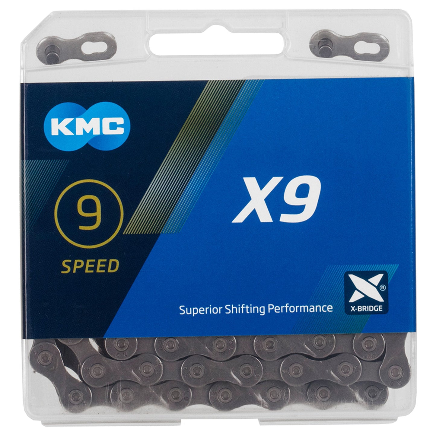 Cadena KMC X9 - 9 Velocidad de plata / 114 L